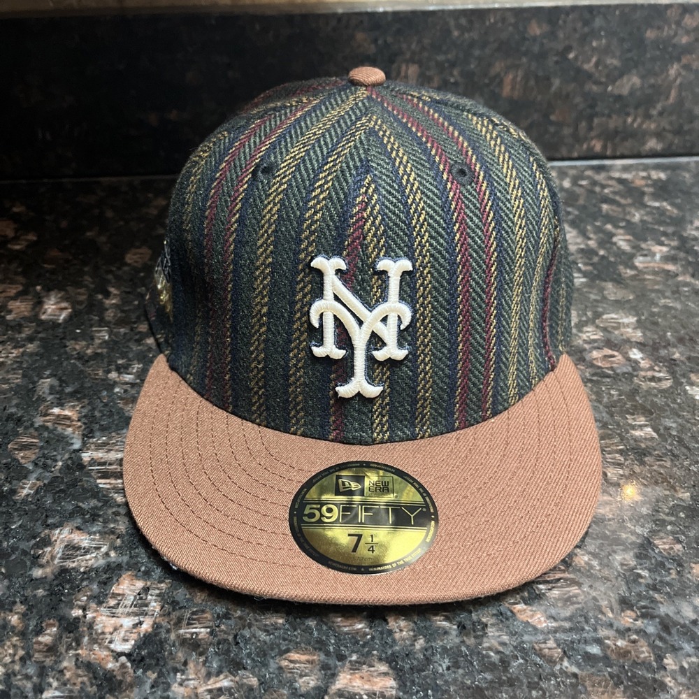 New York Mets Herringbone Patch 59FIFTY Fitted Hat Cap 7 1/4 Brown MLB